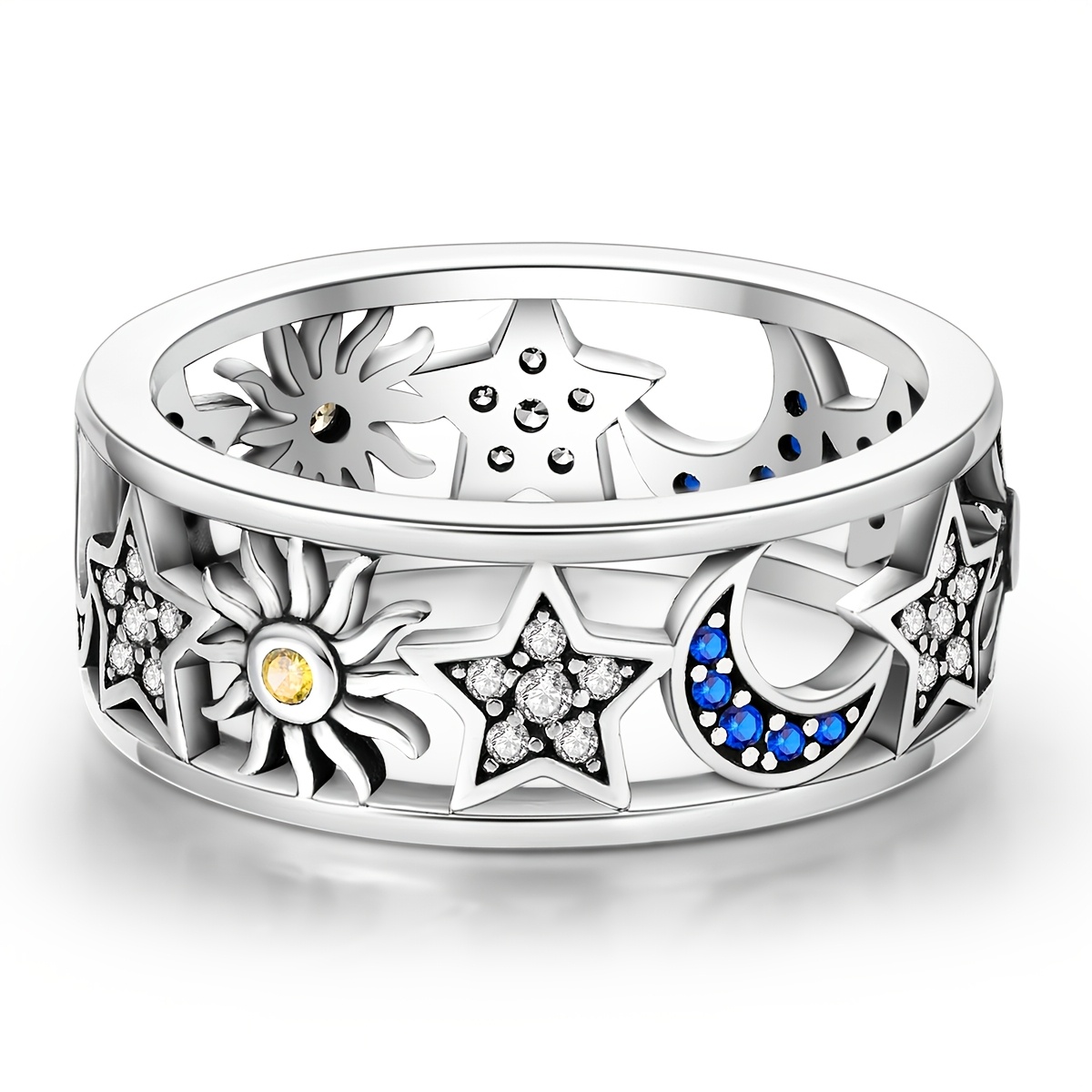 Women's Sun, Moon, and Stars Hollow Ring
